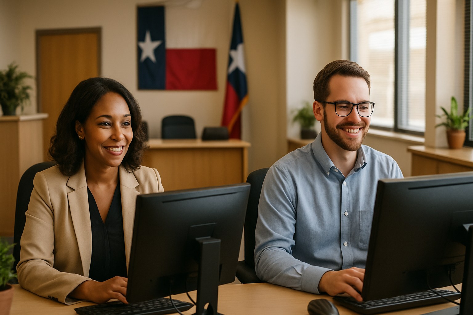 Illustrative photo of appraisal district staff working at their desks in a Texas county office